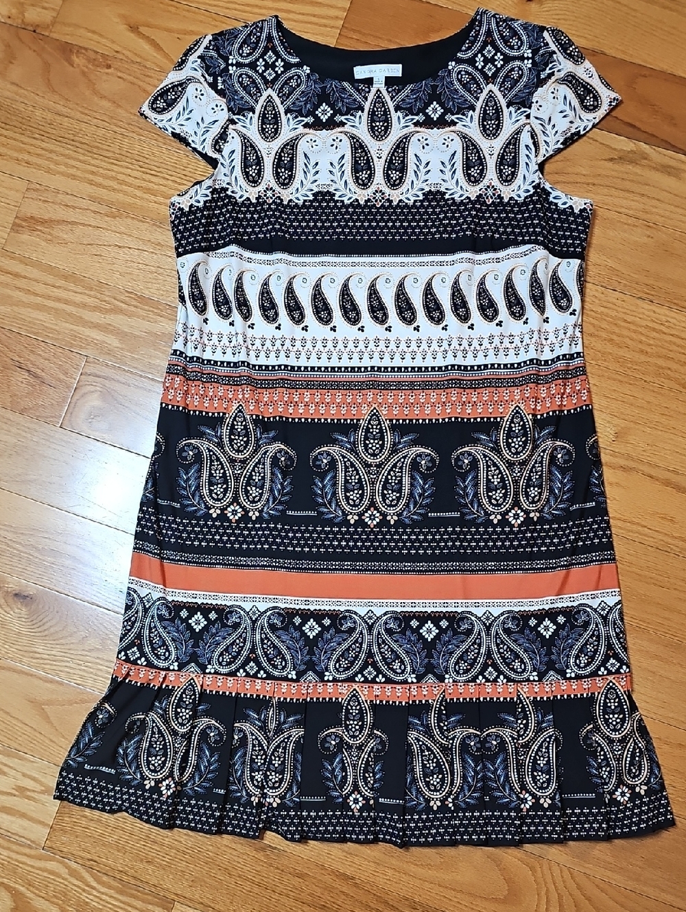 Paisley Stripe Cap-Sleeve Dress